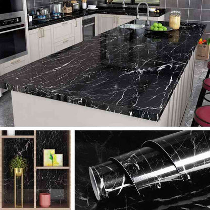 (Pack of 5) Self Adhesive Black  Marble Sheet for Kitchen / Waterproof Anti Oil & Heat Resistant Wallpaper Sheet (2 Feet x 6.5 feet)